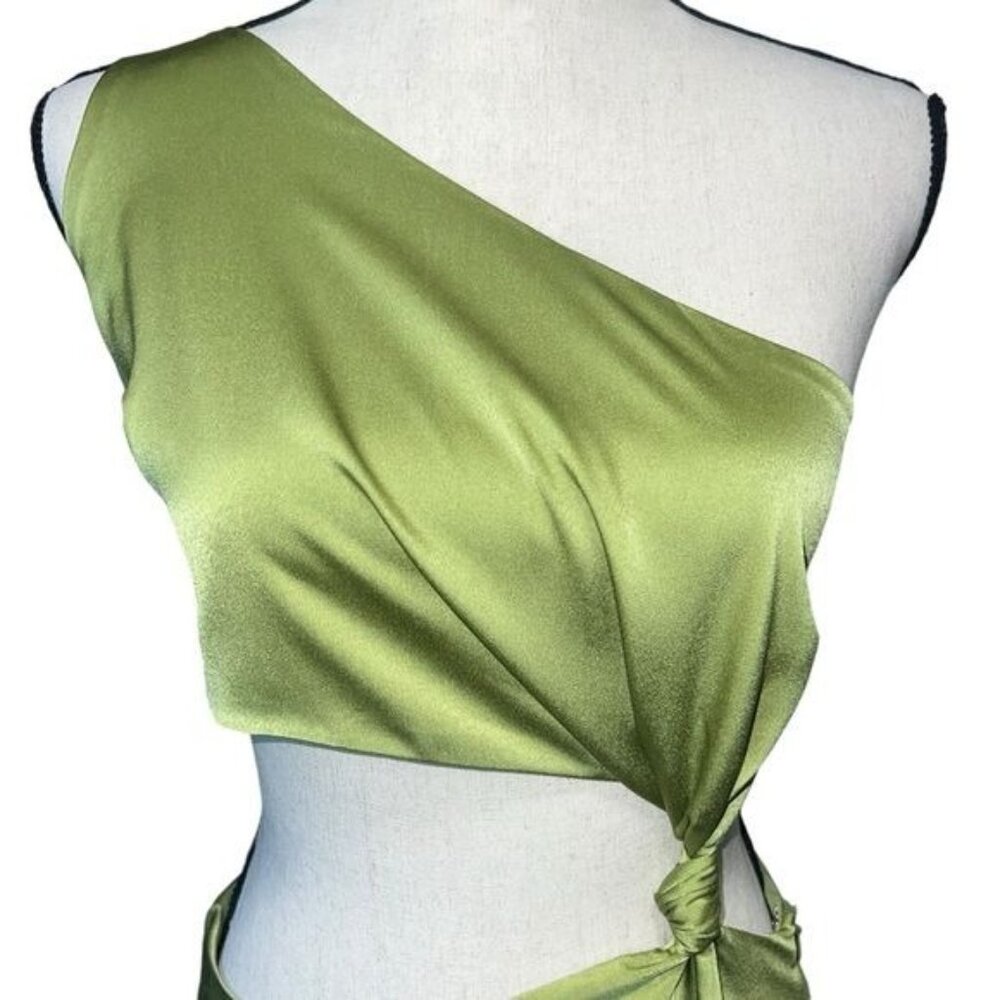 Showpo. Kaniva Midi Dress One Shoulder Open Back Dress Olive Green Womens Size 6 - Picture 7 of 16